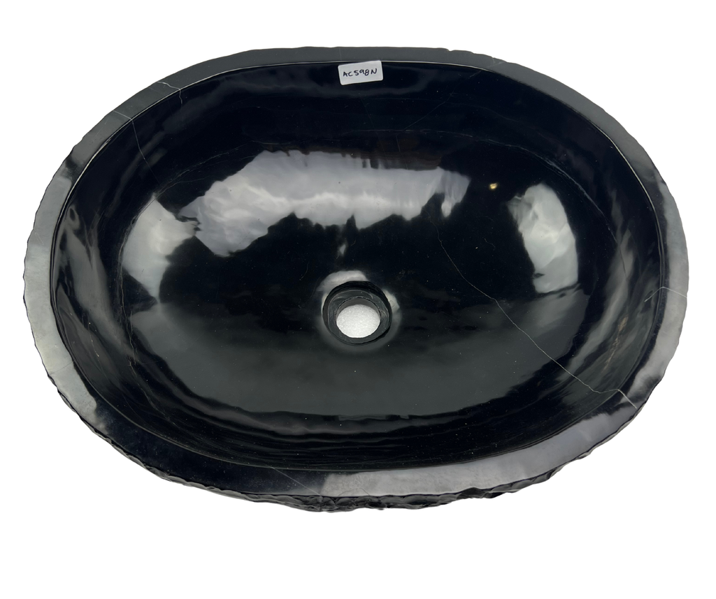 AC598N - Mármol Negro Ovalado Brilloso Raw - 50 x 41 x 15